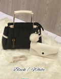 Black White Rexine Handbag Set for Girls
