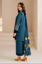 BAROQUE - 3PC DHANAK EMBROIDERED SHIRT WITH DHANAK SHAWL AND TROUSER