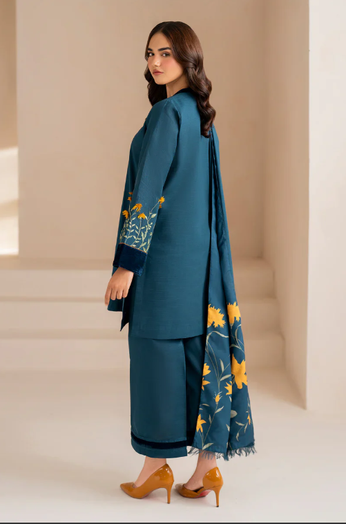 BAROQUE - 3PC DHANAK EMBROIDERED SHIRT WITH DHANAK SHAWL AND TROUSER