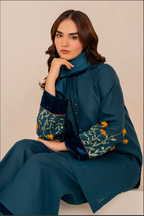 BAROQUE - 3PC DHANAK EMBROIDERED SHIRT WITH DHANAK SHAWL AND TROUSER