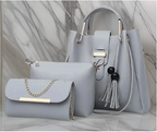 Blue 3-Piece Rexine Handbag Set for Women