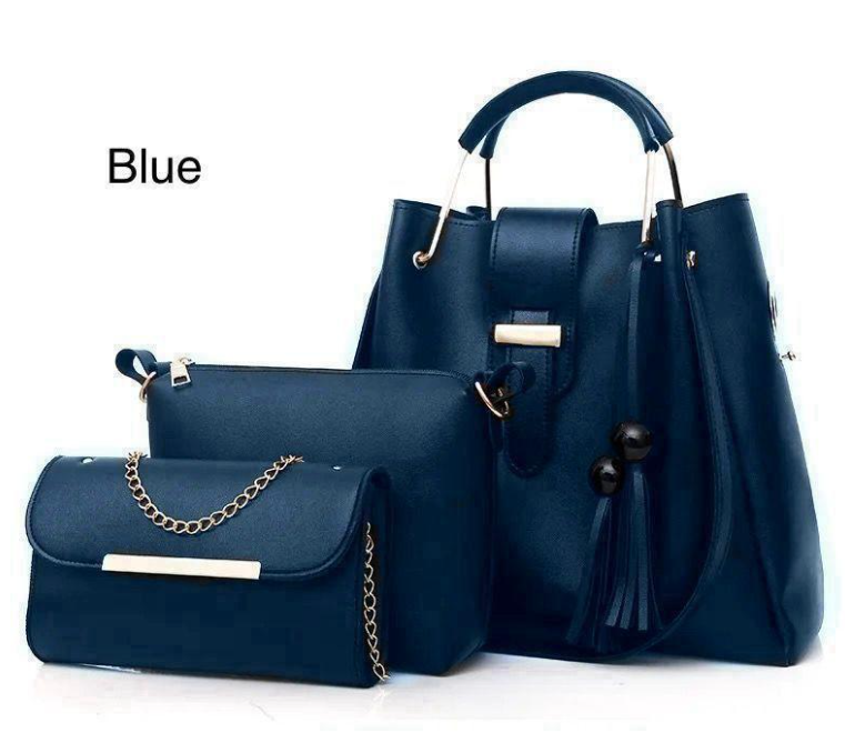 Blue 3-Piece Rexine Handbag Set for Women