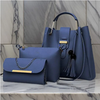 Blue 3-Piece Rexine Handbag Set for Women