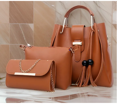 Blue 3-Piece Rexine Handbag Set for Women
