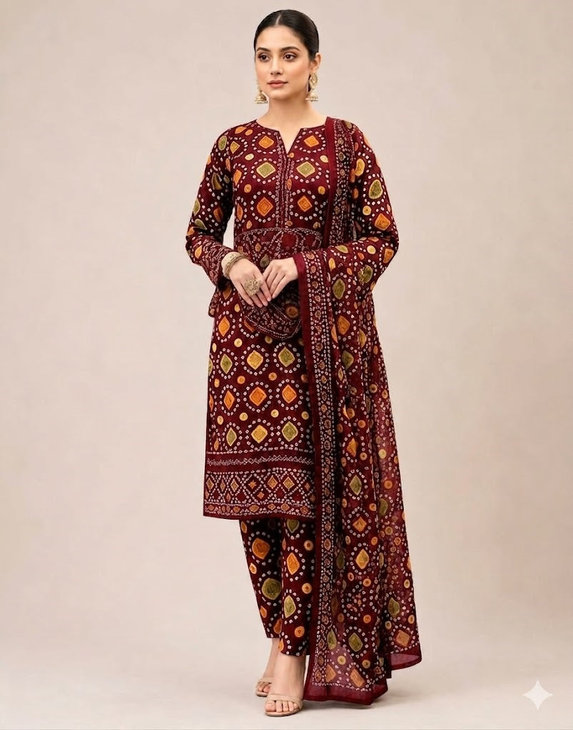 Premium Digital Chunri Print 3-Piece Lawn Suit