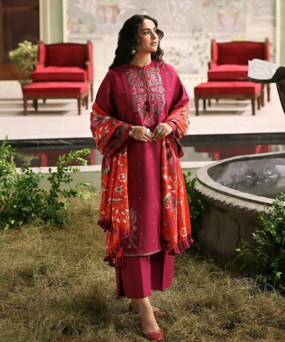 Lawn-3PC Embroidered With Digital Printed Jacquard Dupatta