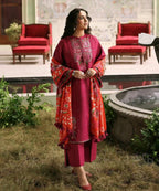 Lawn-3PC Embroidered With Digital Printed Jacquard Dupatta