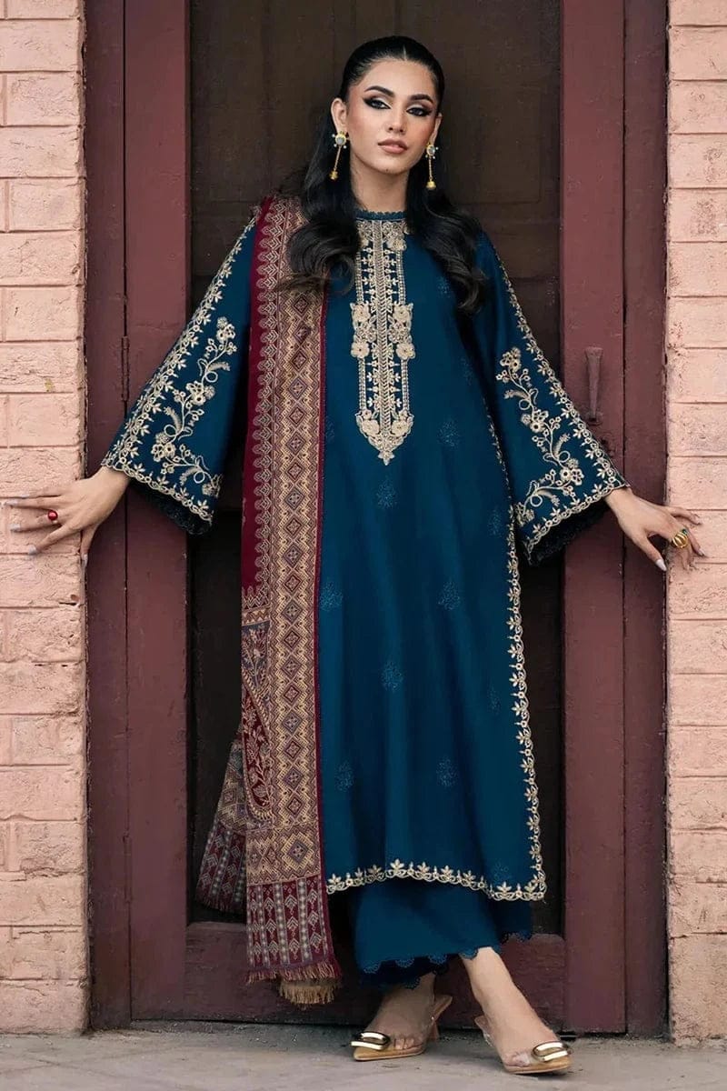 Embroidered CHIKANKARI 3pc Marina Dress With Printed Shawl
