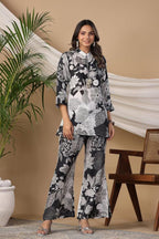 Black & White Muslin Floral Print Co-ord Set