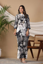 Black & White Muslin Floral Print Co-ord Set