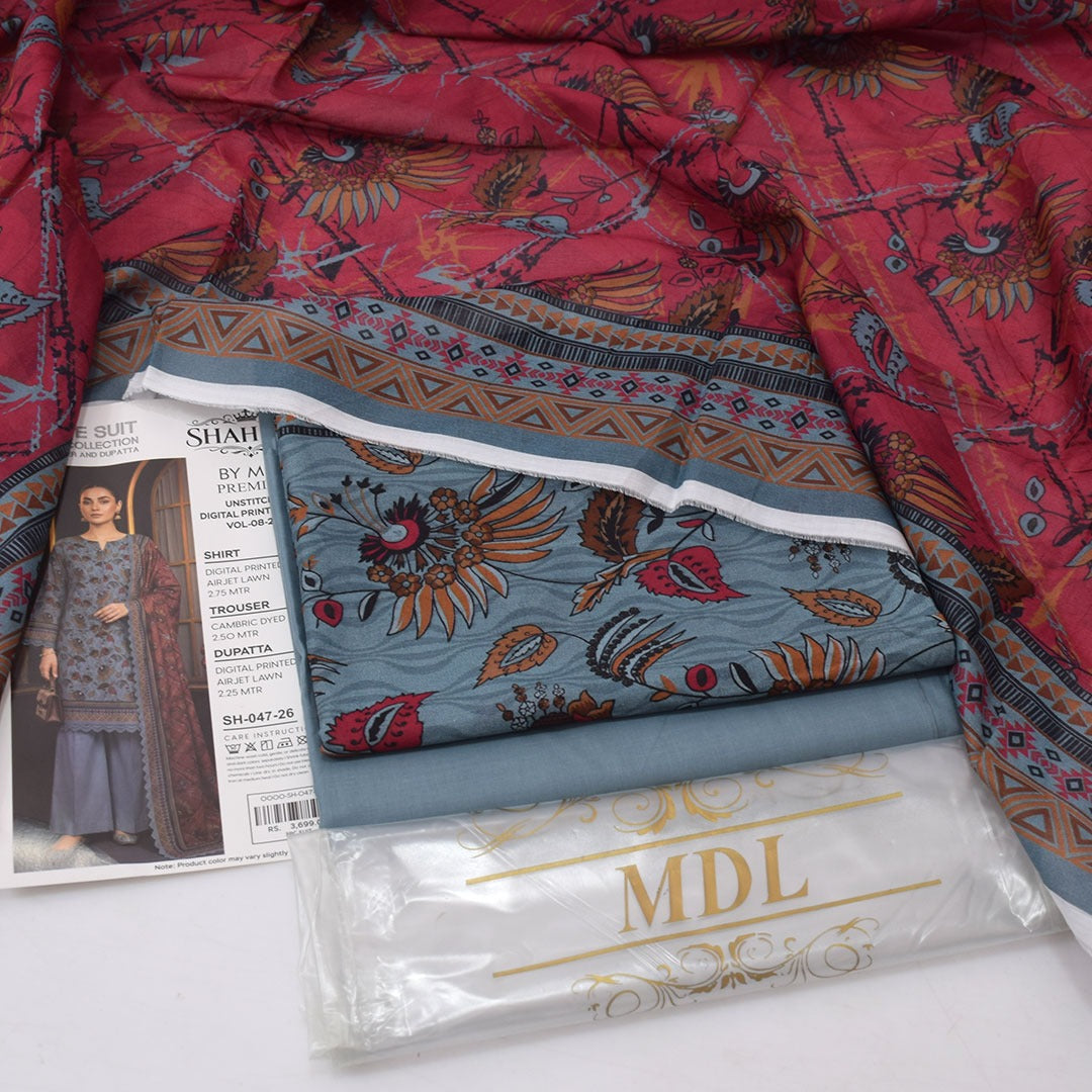 SHAHRIN by MDL Premium Unstitched 3-Piece Digital Printed Airjet Lawn Suit