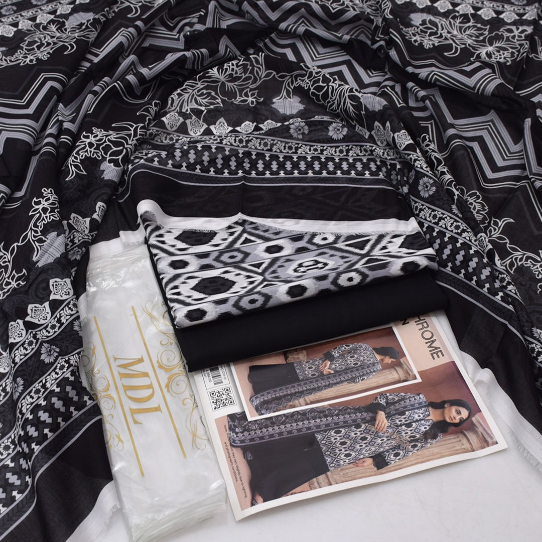 MDL Monochrome Vol-5 – 3 Piece Unstitched Printed Lawn Suit