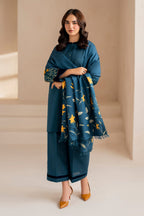 BAROQUE - 3PC DHANAK EMBROIDERED SHIRT WITH DHANAK SHAWL AND TROUSER
