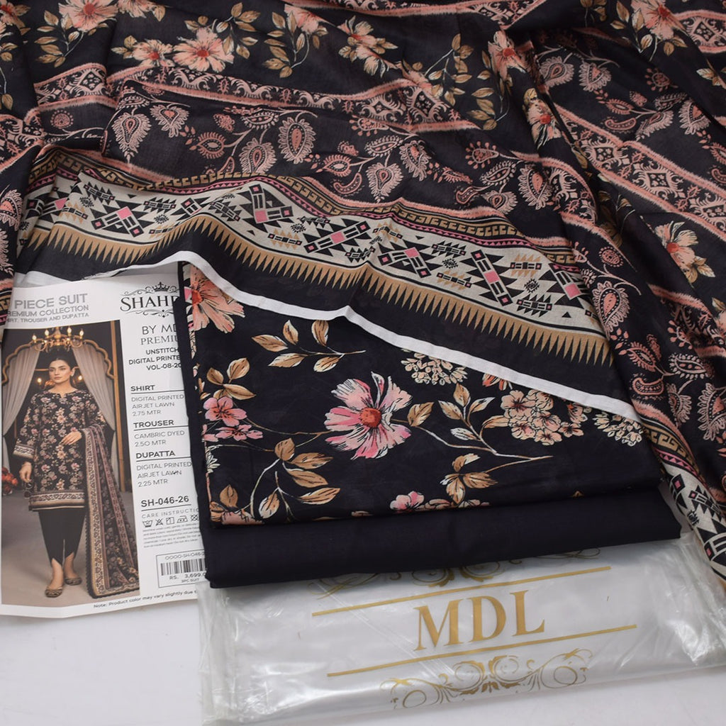 SHAHRIN by MDL Premium Unstitched 3-Piece Digital Printed Airjet Lawn Suit