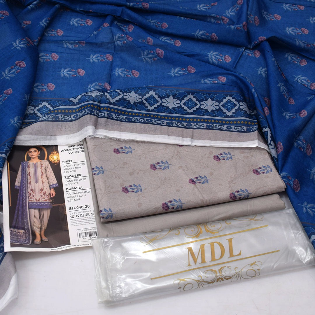 SHAHRIN by MDL Premium Unstitched 3-Piece Digital Printed Airjet Lawn Suit