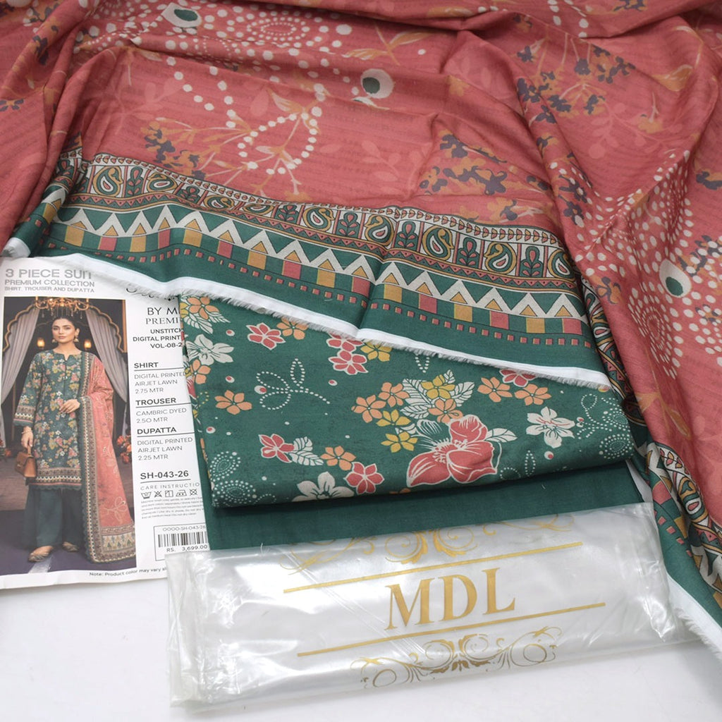 SHAHRIN by MDL Premium Unstitched 3-Piece Digital Printed Airjet Lawn Suit