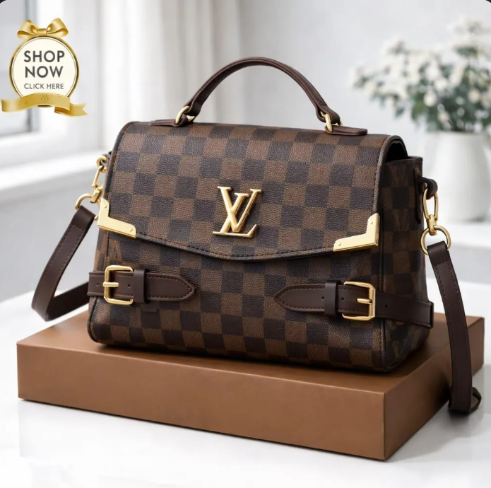 LV Checkered Shoulder Bag Medium Soft Leather Long Strap