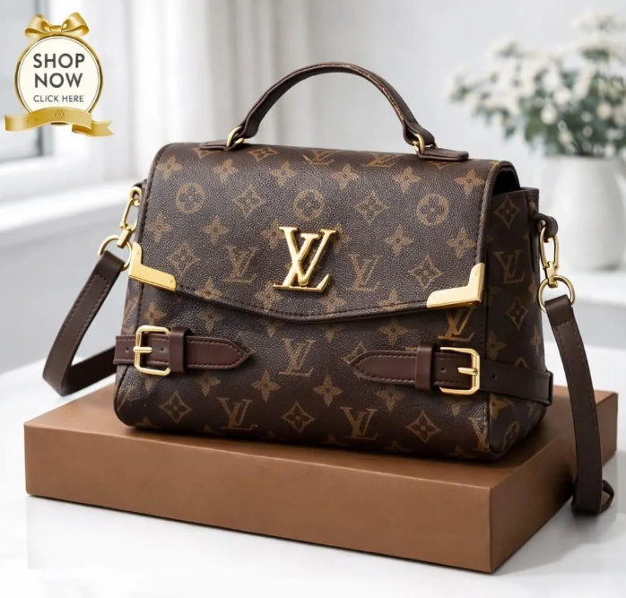 LV Checkered Shoulder Bag Medium Soft Leather Long Strap