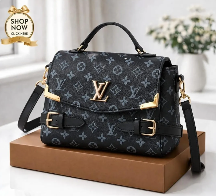 LV Checkered Shoulder Bag Medium Soft Leather Long Strap