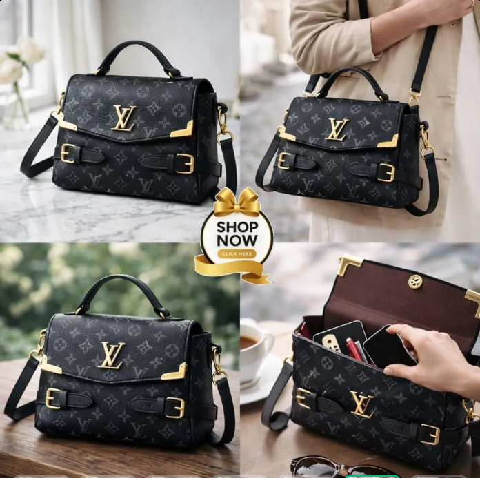 LV Checkered Shoulder Bag Medium Soft Leather Long Strap