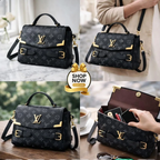 LV Checkered Shoulder Bag Medium Soft Leather Long Strap