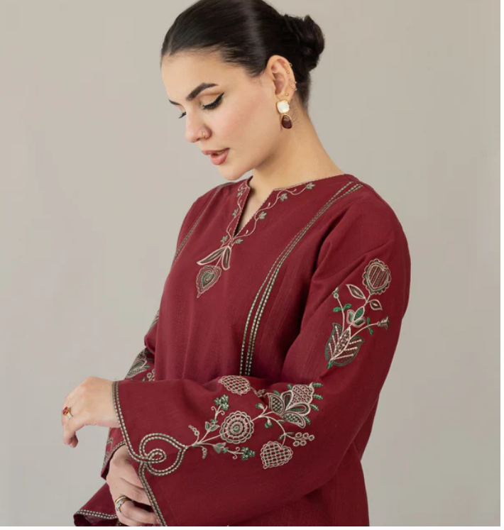 Maroon 3-Piece Lawn Embroidered Unstitched Suit