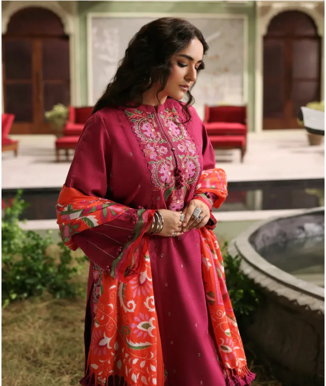 Lawn-3PC Embroidered With Digital Printed Jacquard Dupatta