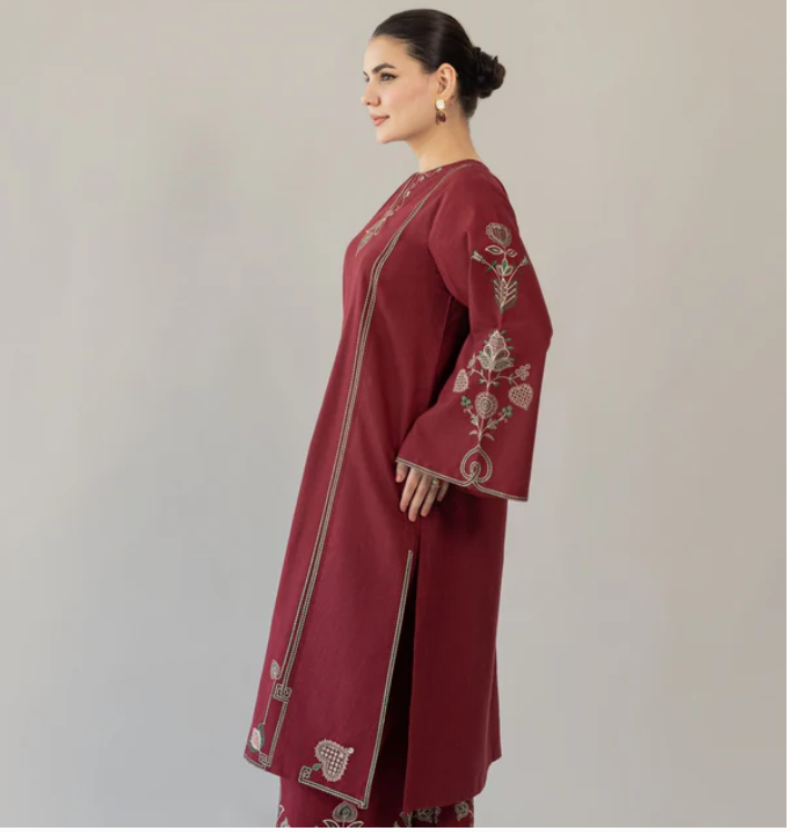 Maroon 3-Piece Lawn Embroidered Unstitched Suit