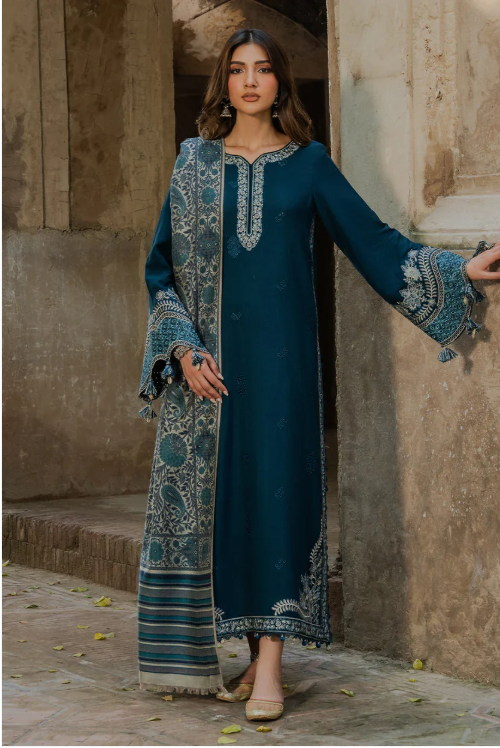 IZEL LUXURY UNSTITCHED  DHANAK EMBROIDERED 3PC