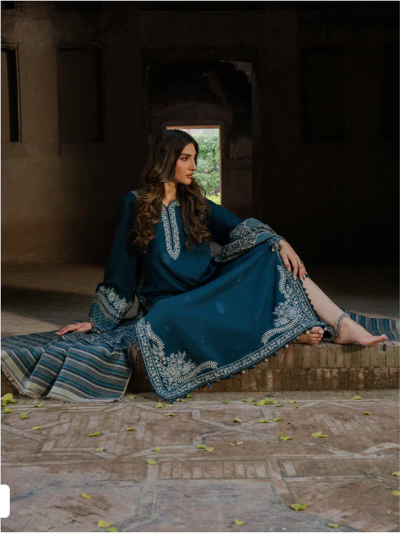IZEL LUXURY UNSTITCHED  DHANAK EMBROIDERED 3PC
