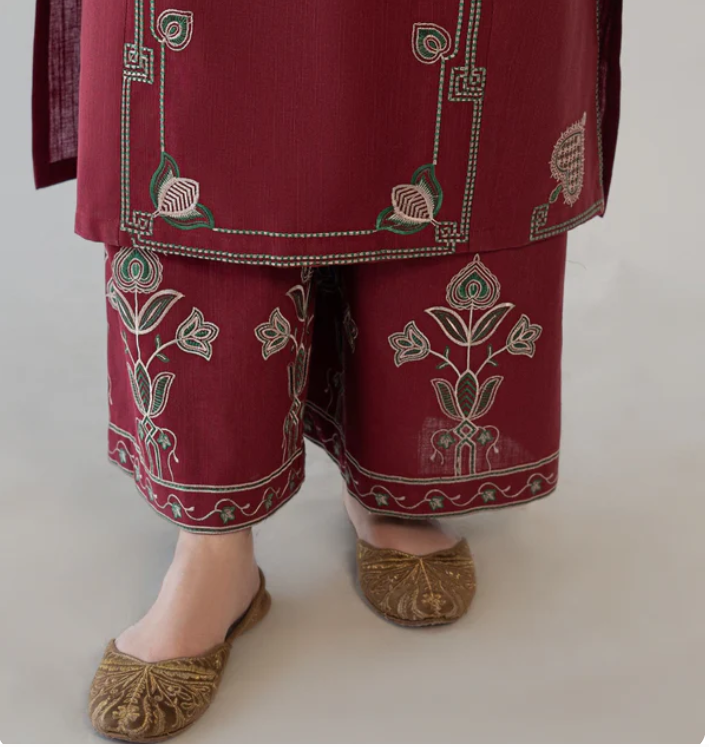 Maroon 3-Piece Lawn Embroidered Unstitched Suit