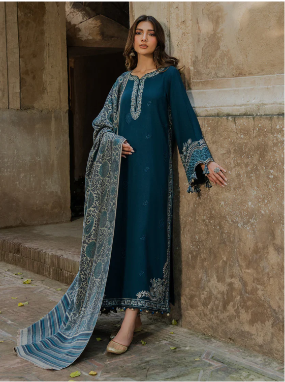 IZEL LUXURY UNSTITCHED  DHANAK EMBROIDERED 3PC