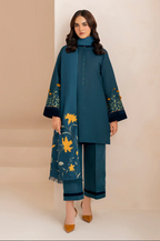 BAROQUE - 3PC DHANAK EMBROIDERED SHIRT WITH DHANAK SHAWL AND TROUSER