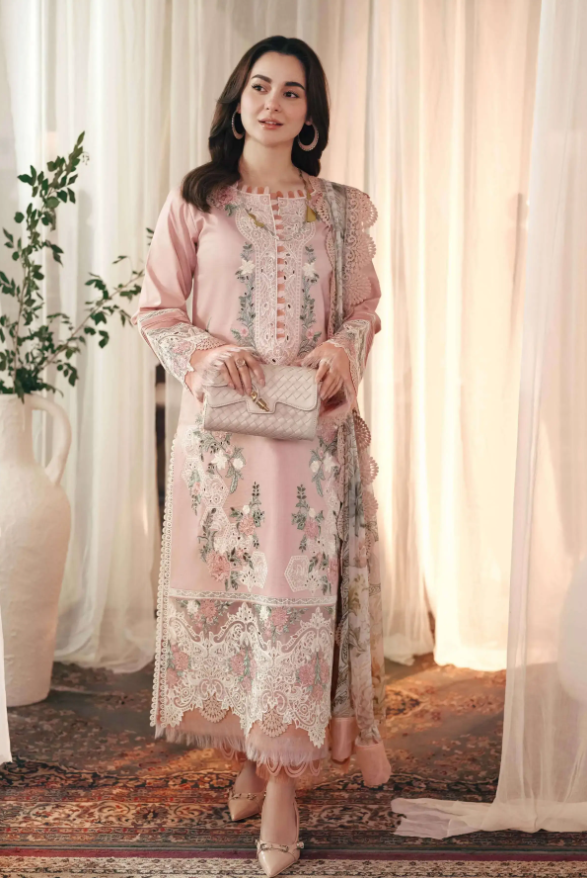 Jade Luxury Lawn – 3 Piece Embroidered Unstitched Suit (Soft Pink)