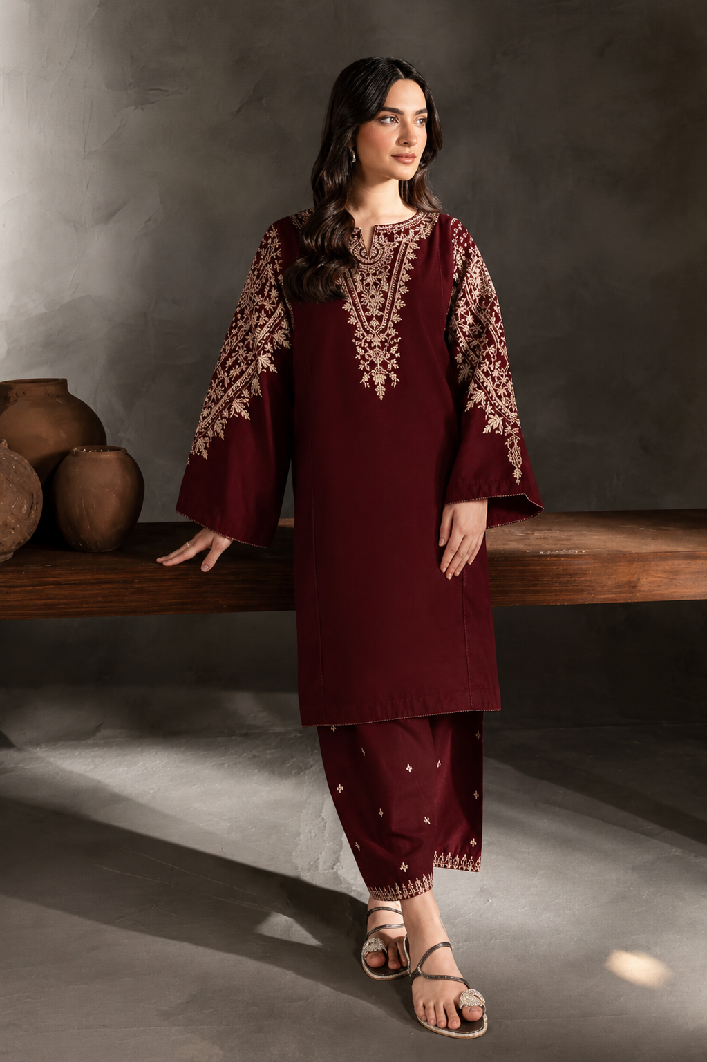Maroon Embroidered 2-Piece Lawn