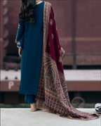 Embroidered CHIKANKARI 3pc Marina Dress With Printed Shawl