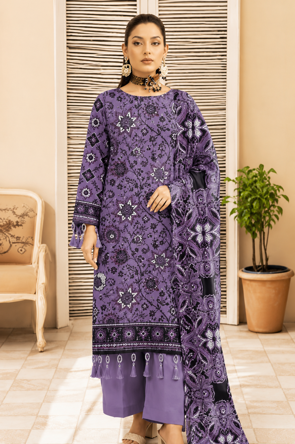 Premium 3-Piece Floral Printed Lawn Suit with Cotton Dupatta ✨