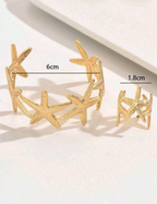2pcs Metal Elegant Starfish Ring & Bracelet Set, 3D Open Adjustable Bangle & Ring Set For Women