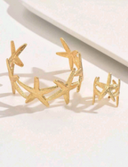 2pcs Metal Elegant Starfish Ring & Bracelet Set, 3D Open Adjustable Bangle & Ring Set For Women