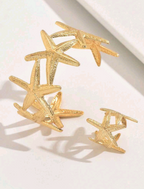 2pcs Metal Elegant Starfish Ring & Bracelet Set, 3D Open Adjustable Bangle & Ring Set For Women