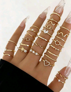20pcs Fashionable Zinc Alloy Leaf & Flower Faux Pearl Decor Rings, Suitable As Decorative Gift For Women, Ideal For Valentine's Day, Mother's Day And Other Holidays