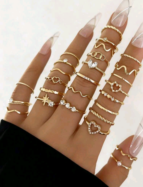 20pcs Fashionable Zinc Alloy Leaf & Flower Faux Pearl Decor Rings, Suitable As Decorative Gift For Women, Ideal For Valentine's Day, Mother's Day And Other Holidays