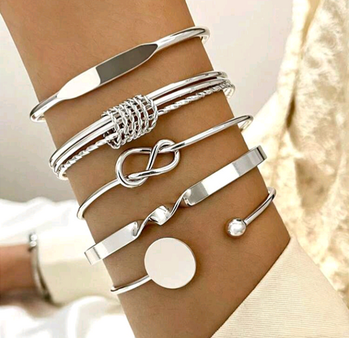 5pcs/Set European And American Minimalist Chain Bracelet, Fashion Gold Mixed Open Knot Bangle, Suitable For Wedding, Ball, Music Festival, Holiday Wear