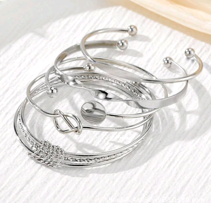 5pcs/Set European And American Minimalist Chain Bracelet, Fashion Gold Mixed Open Knot Bangle, Suitable For Wedding, Ball, Music Festival, Holiday Wear