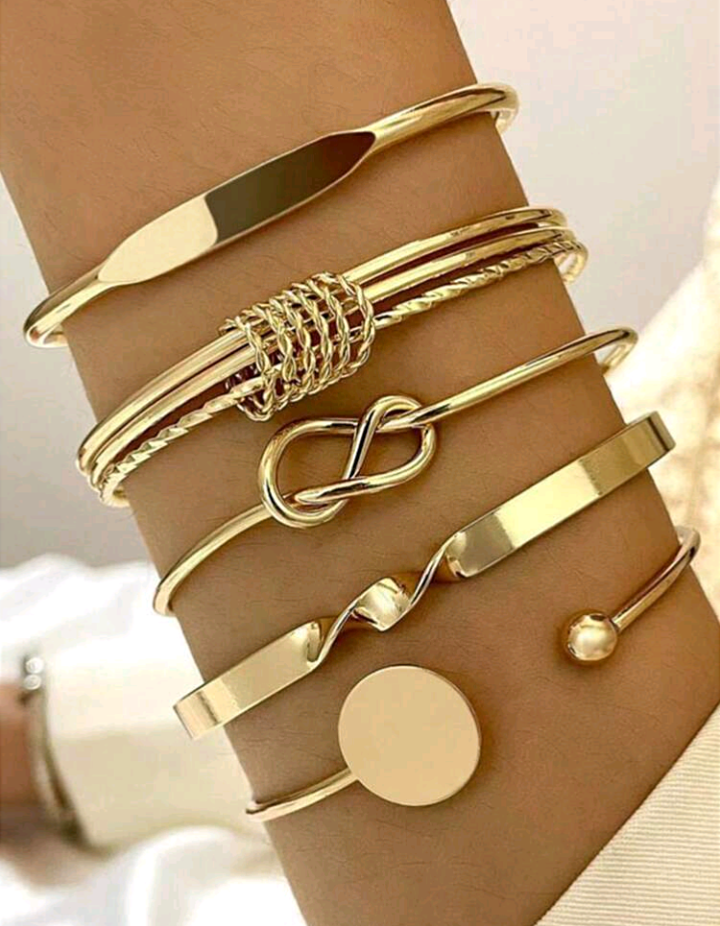 5pcs/Set European And American Minimalist Chain Bracelet, Fashion Gold Mixed Open Knot Bangle, Suitable For Wedding, Ball, Music Festival, Holiday Wear