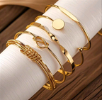 5pcs/Set European And American Minimalist Chain Bracelet, Fashion Gold Mixed Open Knot Bangle, Suitable For Wedding, Ball, Music Festival, Holiday Wear