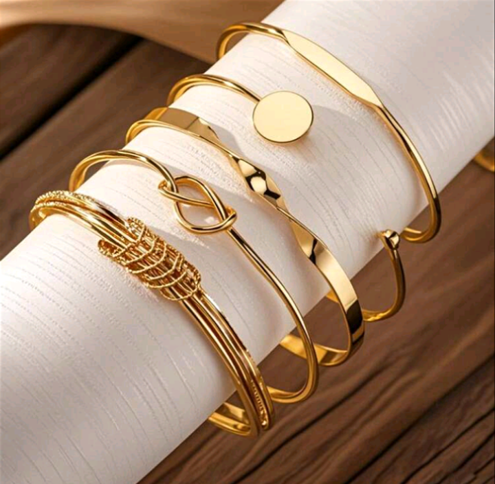 5pcs/Set European And American Minimalist Chain Bracelet, Fashion Gold Mixed Open Knot Bangle, Suitable For Wedding, Ball, Music Festival, Holiday Wear