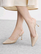 CUCCOO BIZCHIC Women Shoes Pointed Toe Thin Heel Fashion Beige Basic Daily Versatile Women's High Heel Shoes Slingback Shoes Women's Shoes