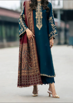 Embroidered CHIKANKARI 3pc Marina Dress With Printed Shawl